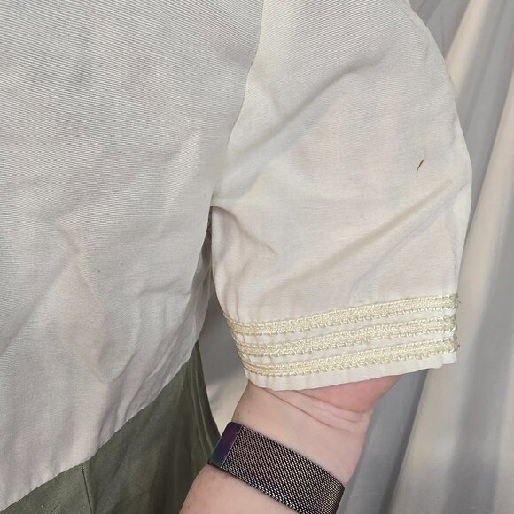 Vintage M.H.M Melissa Harper Dress Size Medium Green & Ivory Rayon & Poly - Picture 11 of 16